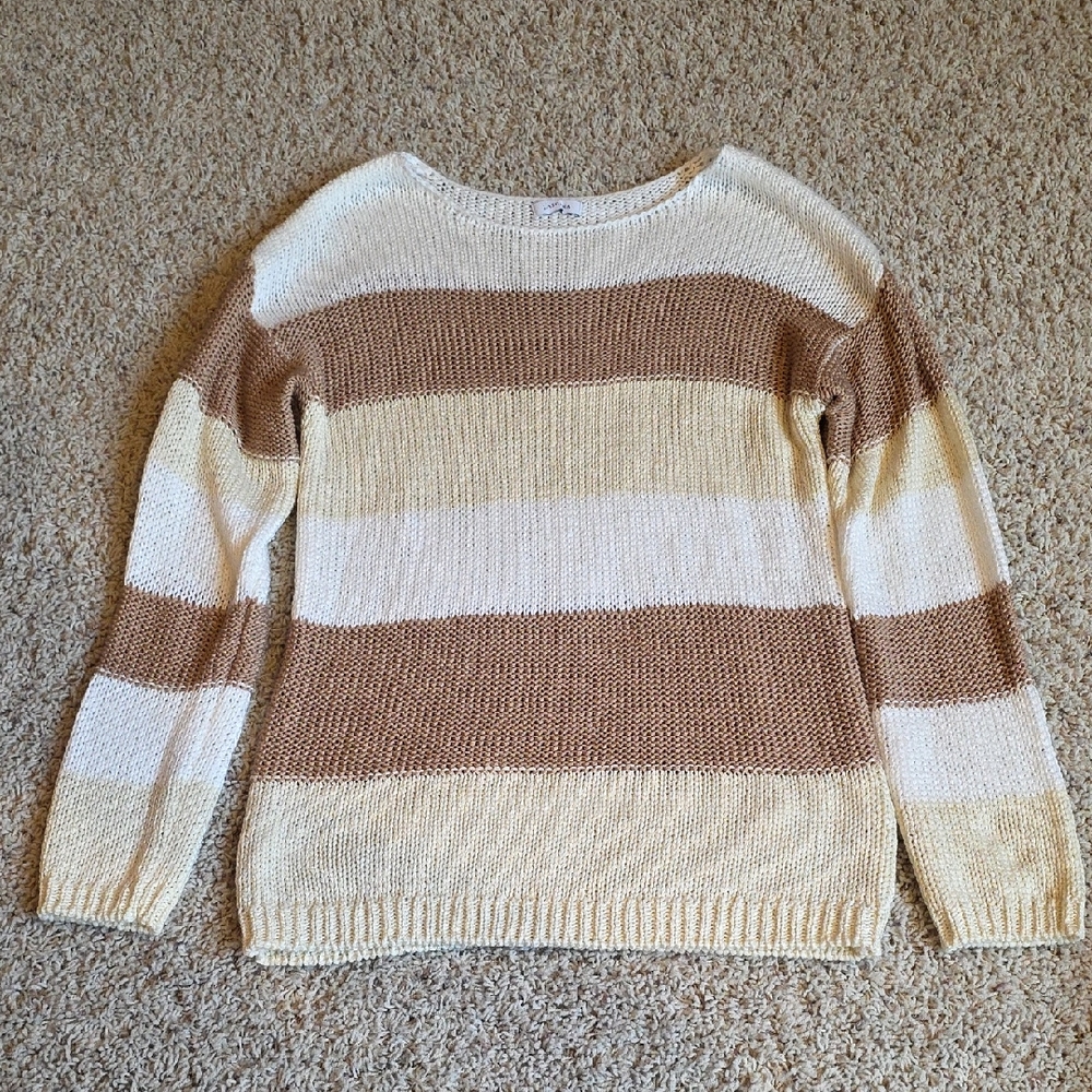 Elegant Striped Women's Sweater in Beige and Cream